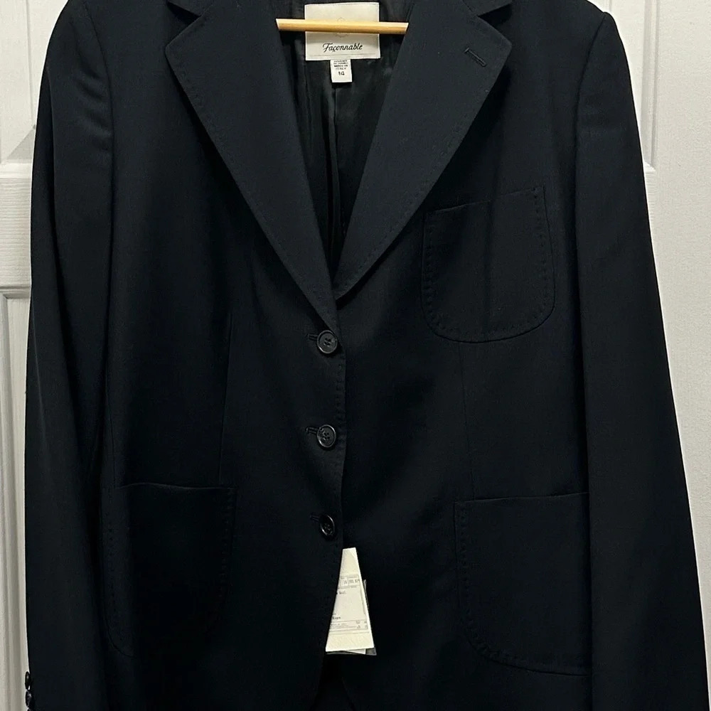 NWT Faconnable Women’s Navy Wool Blazer Size 14